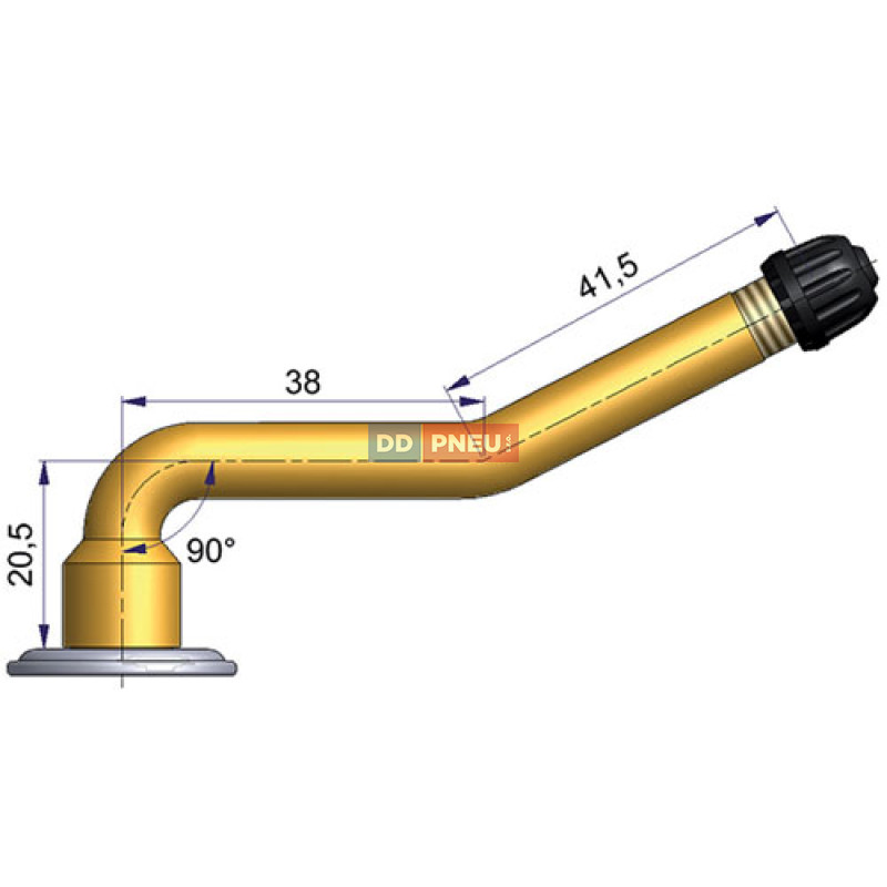 Dušový ventil typ Michelin – 2x zahnutý, A 20,5mm, B 38mm, C 41,5mm, úhel 90°