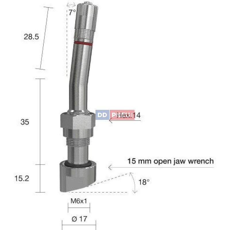 TPMS servisní kit  pro Alu disk - 77.4 (L) x 17 (Ø) x 18°