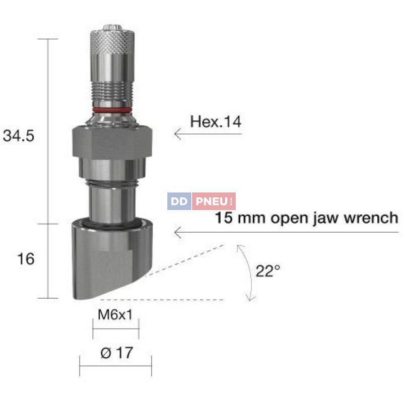 TPMS servisní kit  pro Alu disky - 50.5 (L) x 17 (Ø) x 22°