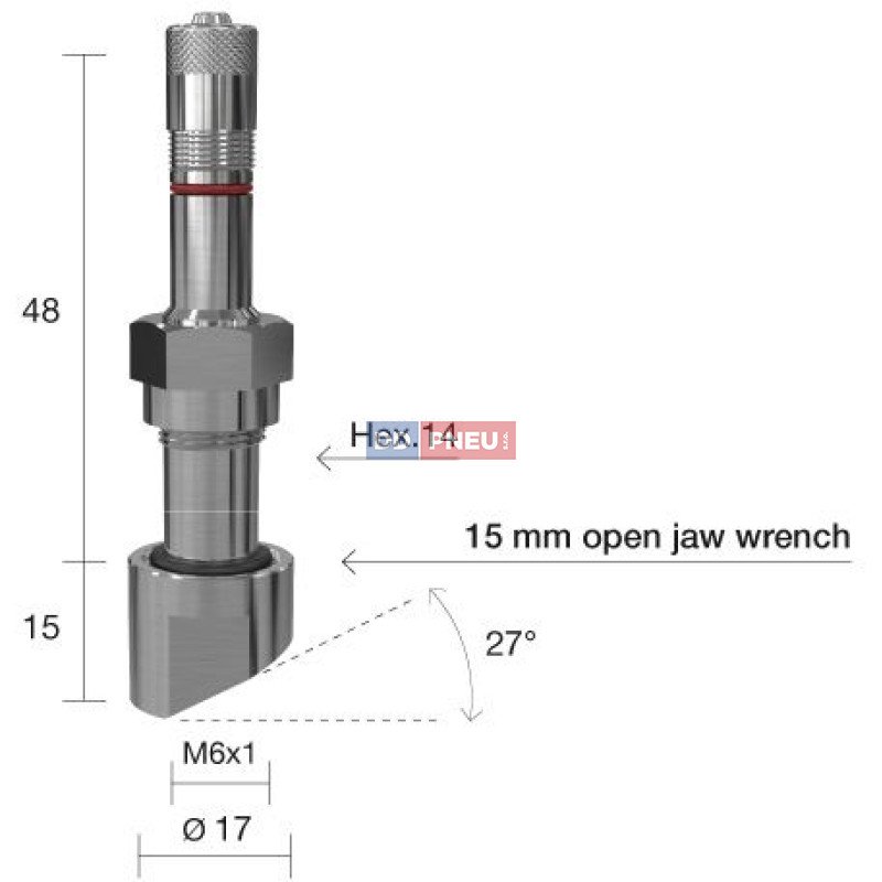 TPMS servisní kit  pro Alu disky - 63 (L) x 17 (Ø) x 27°